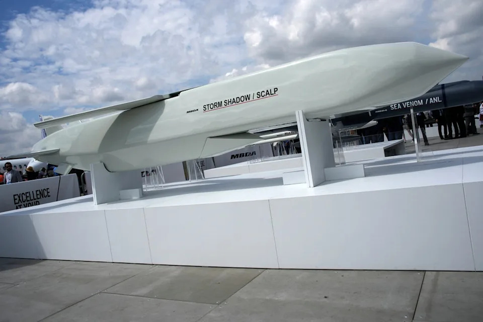 The Storm Shadow cruise missile is on display at the Paris Air Show in 2023 (AP)