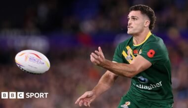 Adrian Morley looks into the distance while playing for Great Britain