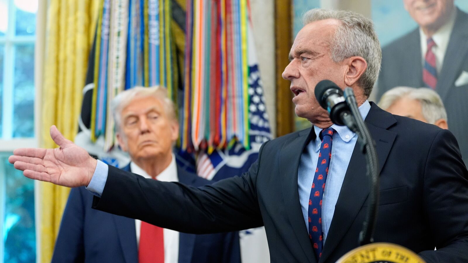 Secretary of Health and Human Services, Robert F. Kennedy, Jr., speaks in the Oval Office of the White House, Tuesday, Sept. 30, 2025.