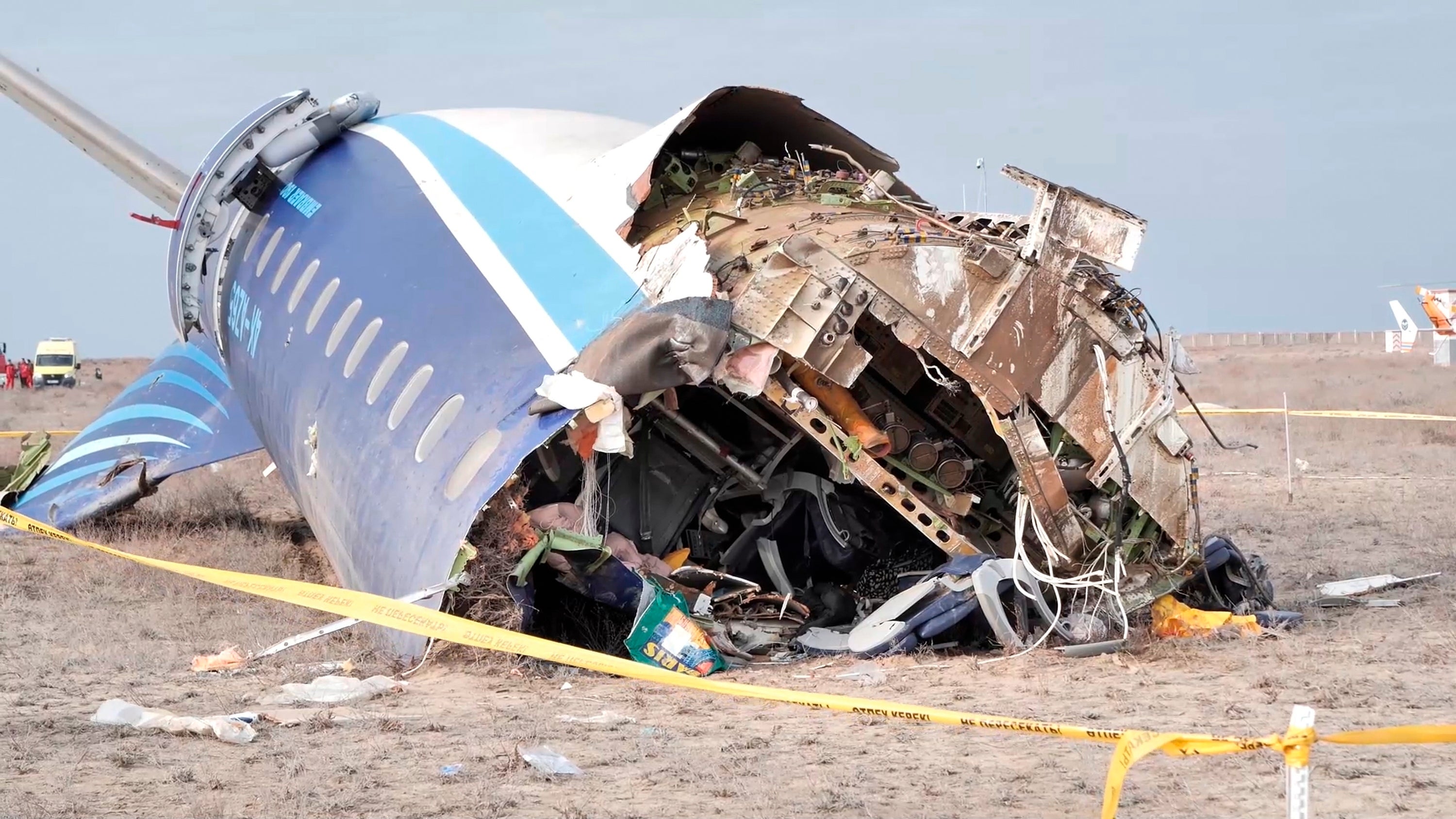The Azerbaijan Airlines plane after crashing in Kazakhstan