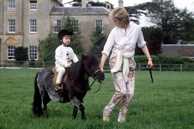 Prince William On His Pony At Highgrove With Princess Diana.