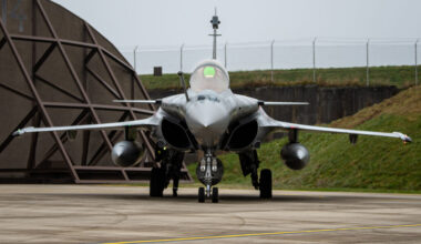 Head-on view of a fighter jet