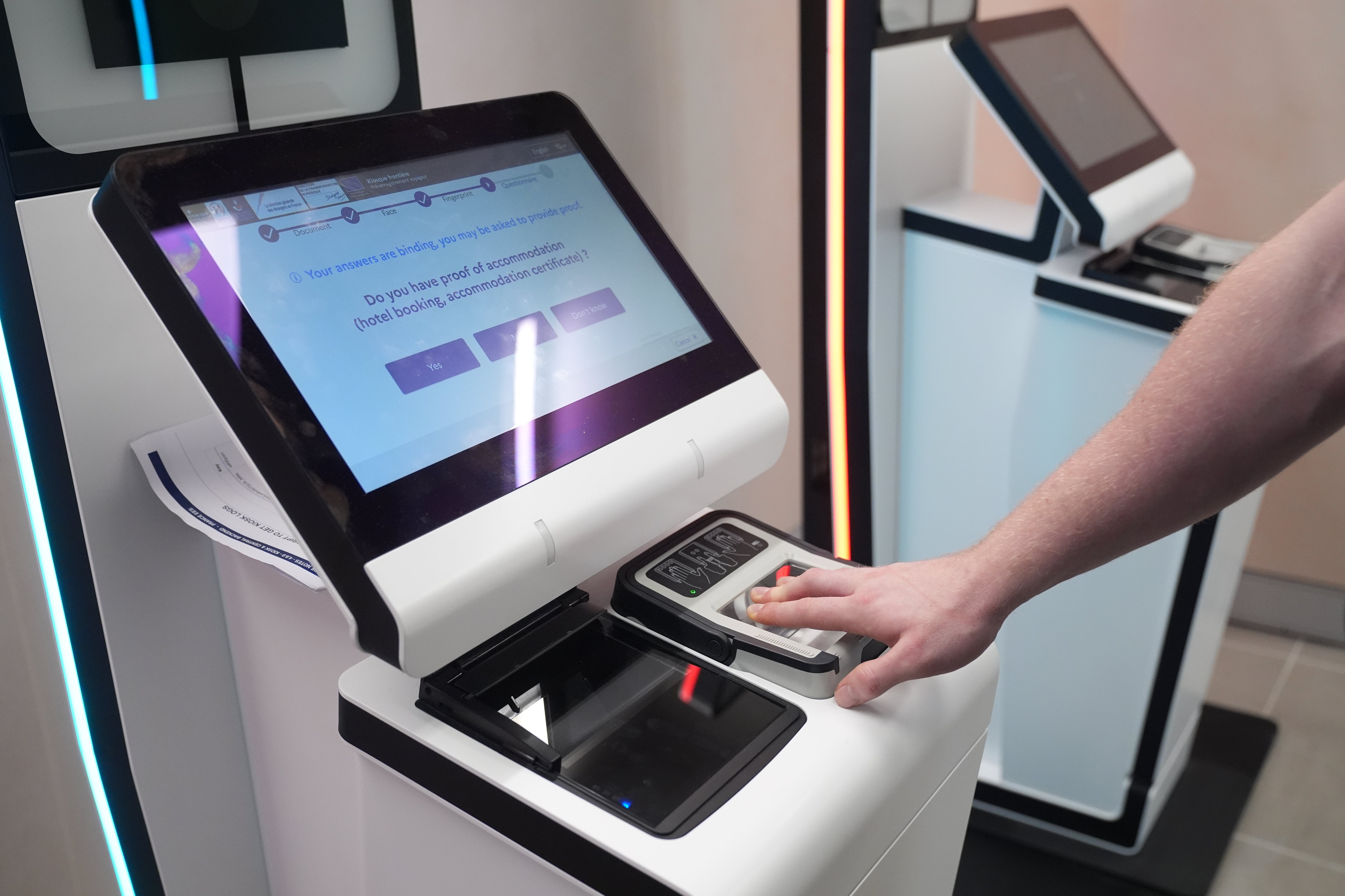 An EES kiosk on show during a preview at King’s Cross St Pancras before its rollout