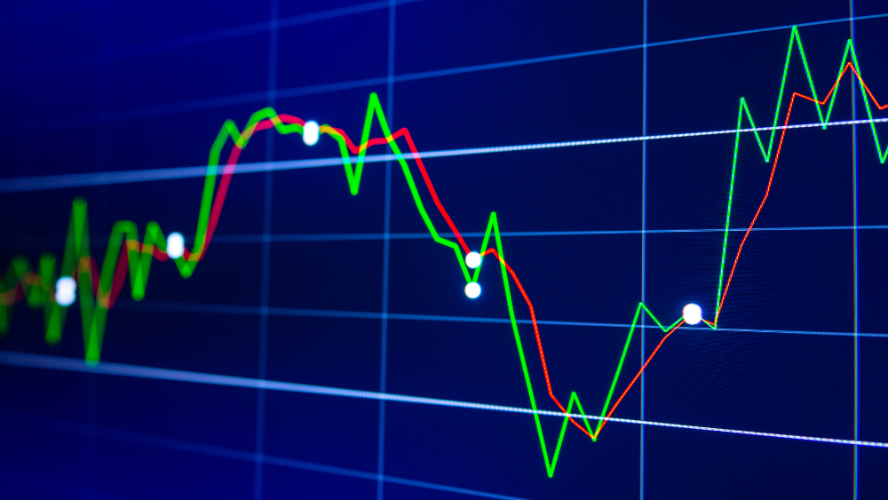 Trend lines on a blue screen.