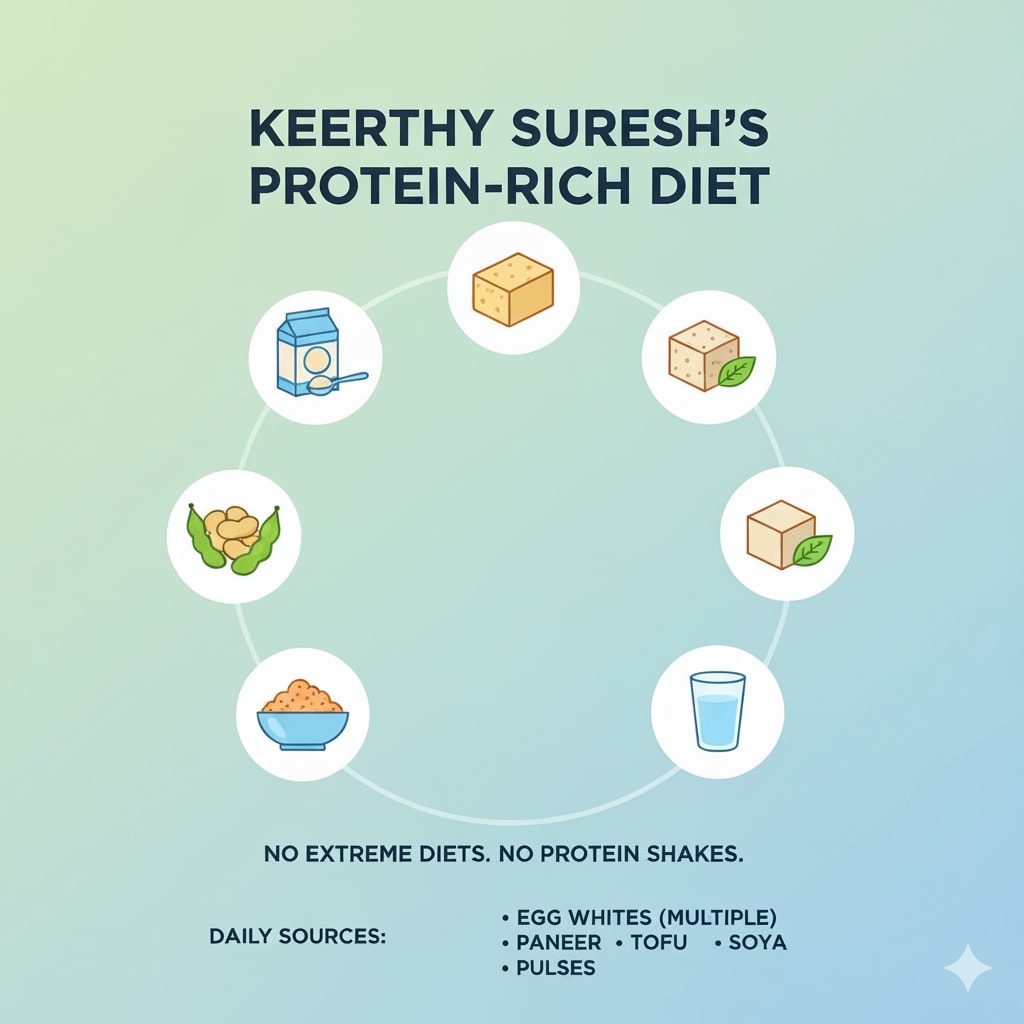 Keerthi shared her protein sources: these include multiple egg whites daily, paneer, tofu, soya, and pulses. (Made using Gemini AI)