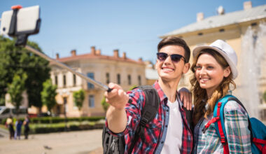 couple taking a picture with selfie stick