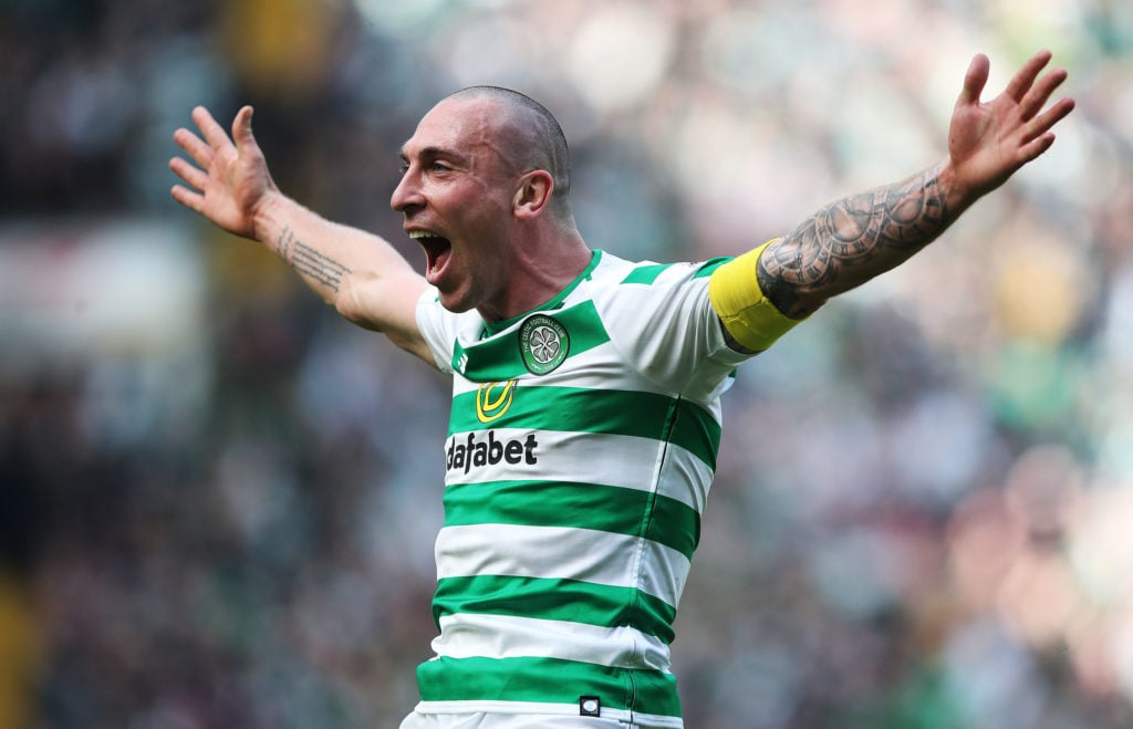 Scott Brown of Celtic celebrates at full time after the Ladbrokes Scottish Premier League match between Celtic and Rangers at Celtic Park