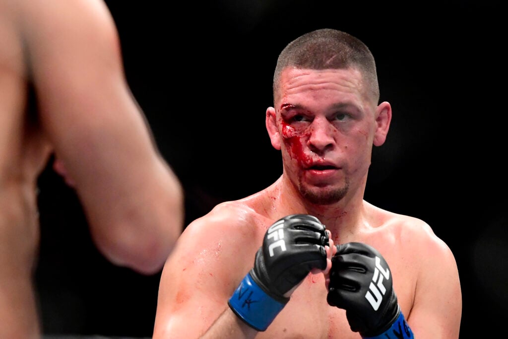 Nate Diaz blooksoaked during his UFC 244 fight with Jorge Masvidal