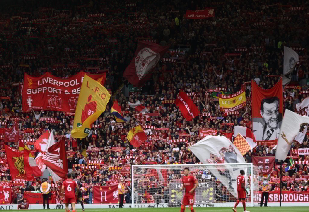 Liverpool fans in the Kop End