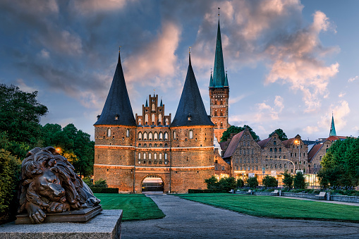 View to city gate, Lübeck, Schleswig-Holstein, Germany