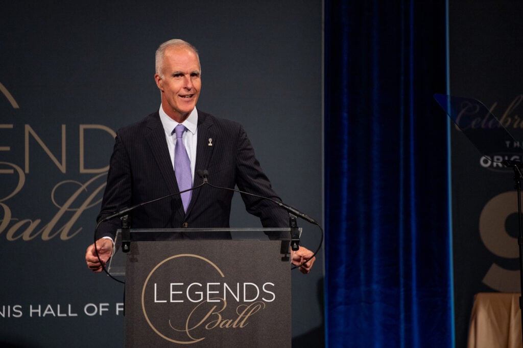 Todd Martin speaks during the 2021 International Tennis Hall Of Fame Legends Ball at Cipriani 42nd Street.