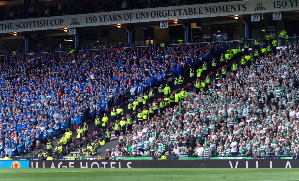 Celtic and Rangers fans attending the Scottish Cup final at Hampden