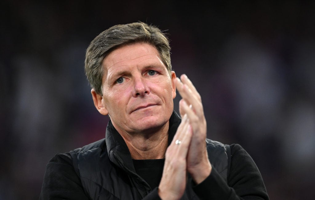 Crystal Palace manager Oliver Glasner applauds after the Carabao Cup game against Norwich City at Selhurst Park.
