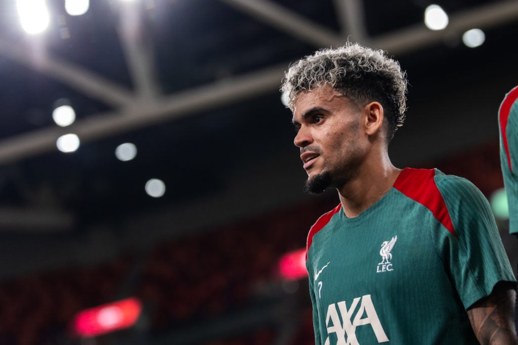 Luis Diaz in pre-season training for Liverpool at the Kai Tak Stadium in Hong Kong.