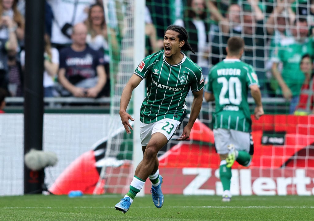 Isaac Schmidt celebrates during SV Werder Bremen v Bayer 04 Leverkusen - Bundesliga