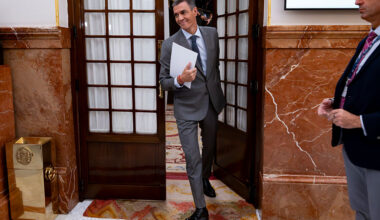 Pedro Sanchez, Spanish Prime Minister seen leaving the room