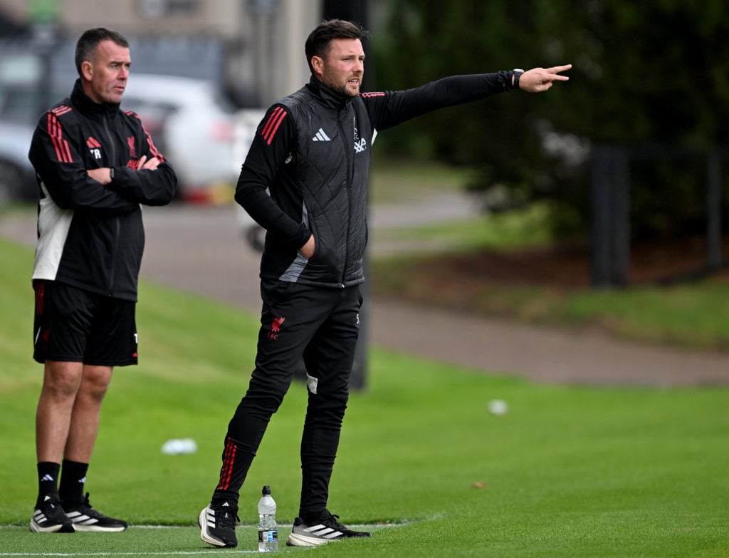 U18 manager Simon Wiles of Liverpool during the U18 Premier League game at AXA Training Centre.