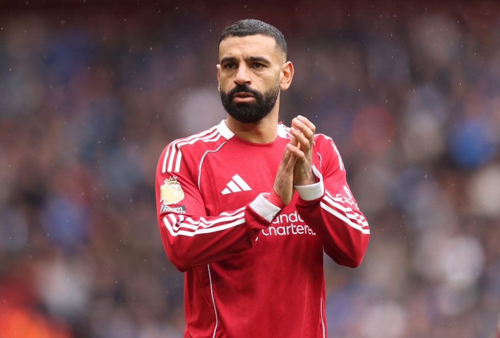 Mohamed Salah applauds supporters after Liverpool's Premier League victory against Everton at Anfield