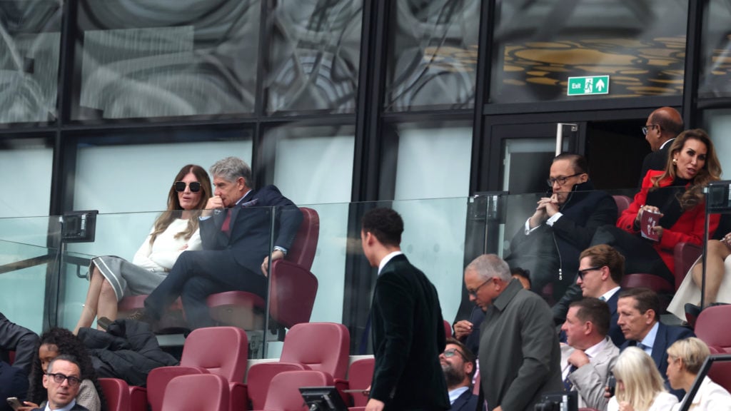 West Ham majority owner David Sullivan and vice-chair Karren Brady in the director's box during the defeat to Crystal Palace