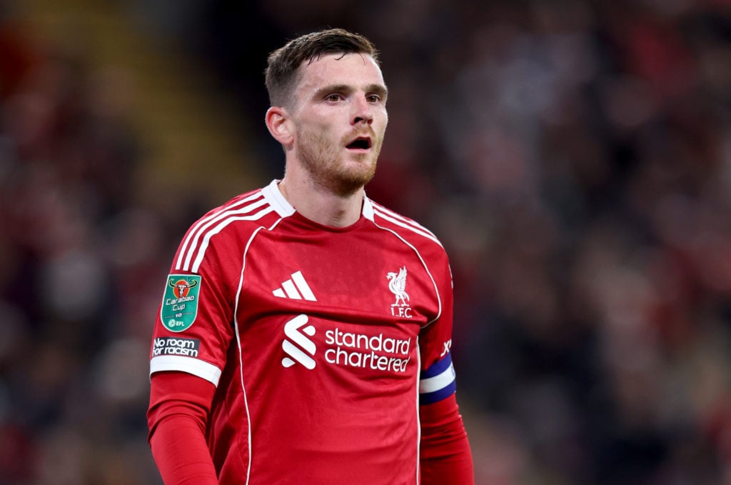 Andrew Robertson of Liverpool in action during the Carabao Cup Third Round match between Liverpool and Southampton at Anfield