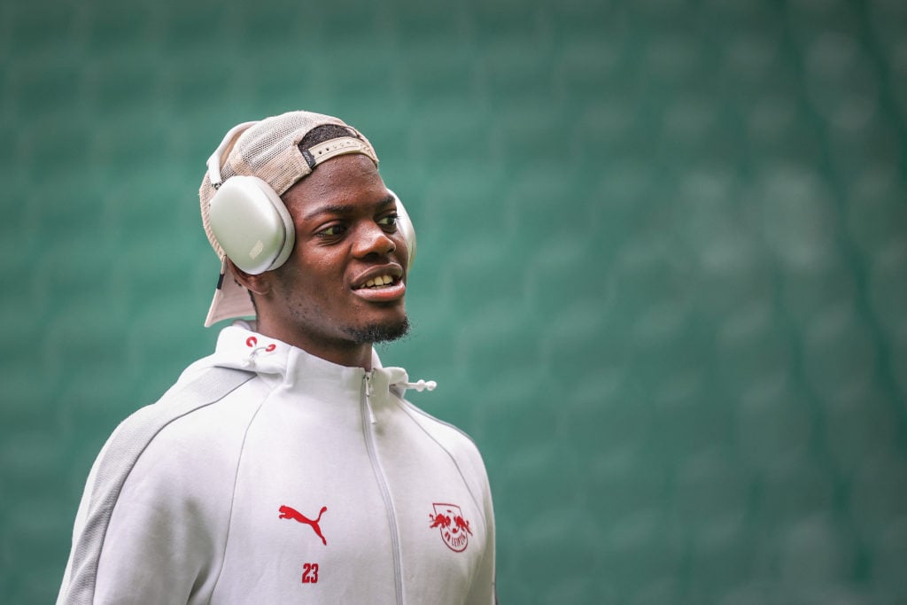 Castello Lukeba before Wolfsburg against RB Leipzig in the German Bundesliga.