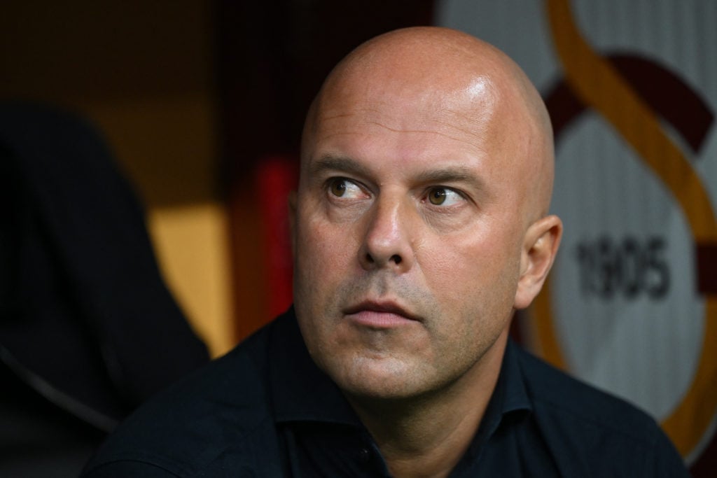 Liverpool's Dutch coach Arne Slot looks on from the technical area during the UEFA Champions League first round day 2 football match between Galatasaray (TUR) and Liverpool (ENG) at the Ali Sami Yen Spor Kompleksi