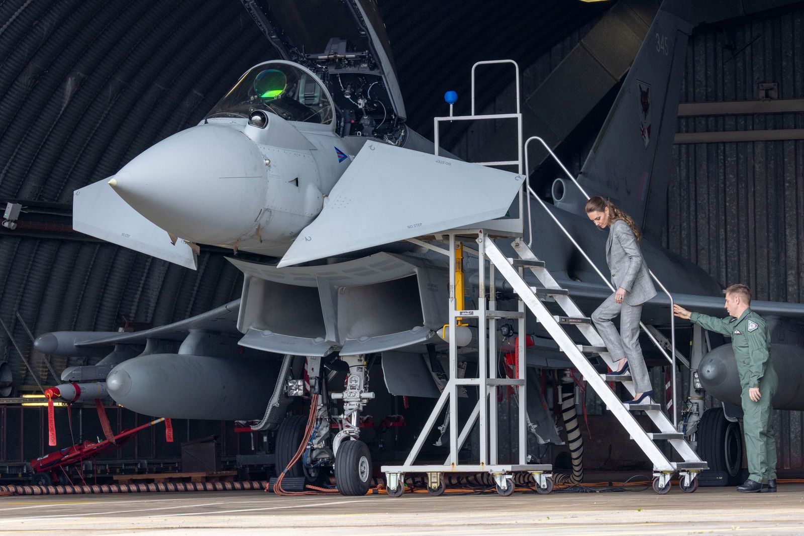 Kate Middleton boards the Typhoon at the RAF base.