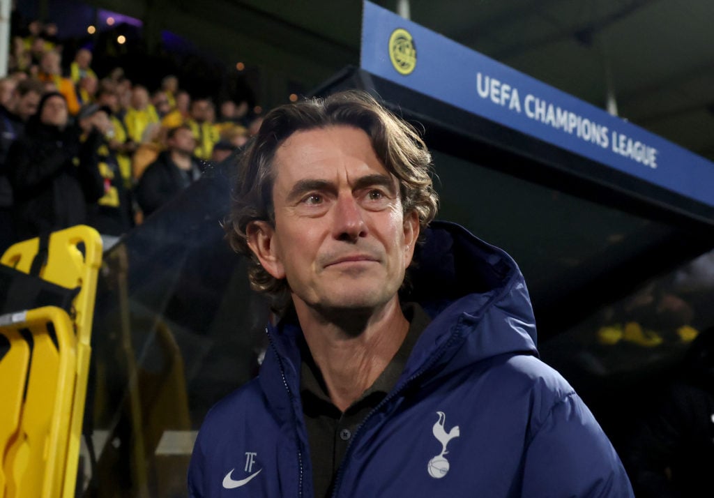 Thomas Frank managing Tottenham Hotspur in the Champions League