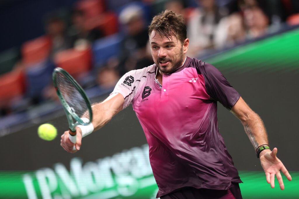 Stan Wawrinka hits a backhand at the 2025 Shanghai Masters