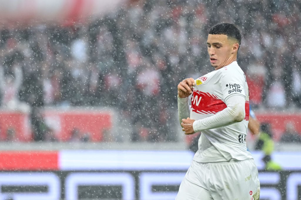 Bilal El Khannouss scores for Stuttgart against Heidenheim.