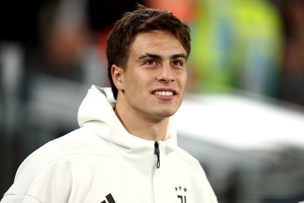 Kenan Yildiz walks out ahead of Juventus' Serie A match against AC Milan at the Allianz Stadium.