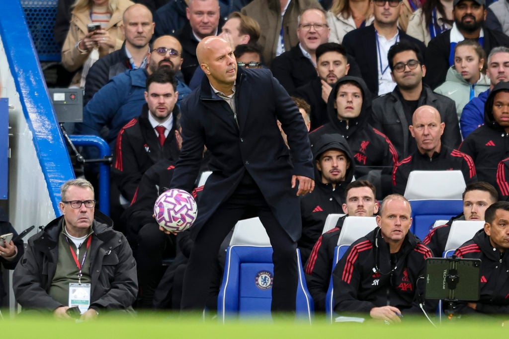 Head Coach Arne Slot of Liverpool during the Premier League match between Chelsea and Liverpool at Stamford Bridge.