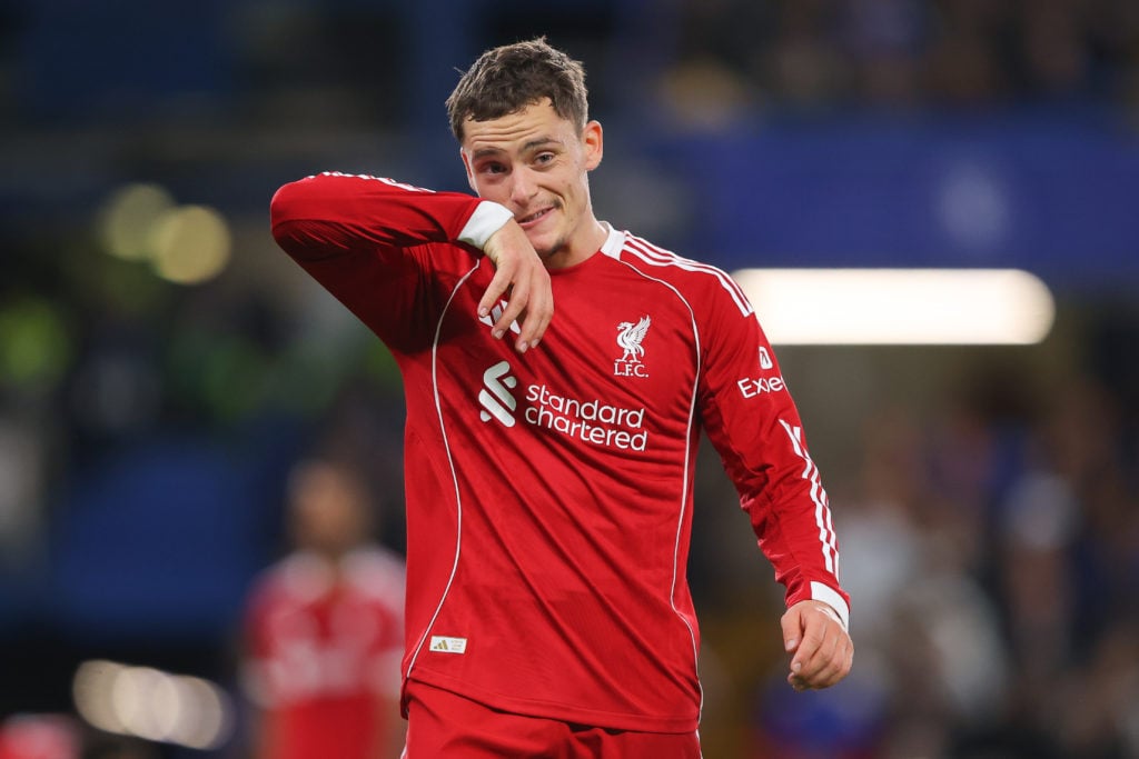 Florian Wirtz of Liverpool looks dejected during the Premier League match between Chelsea and Liverpool at Stamford Bridge