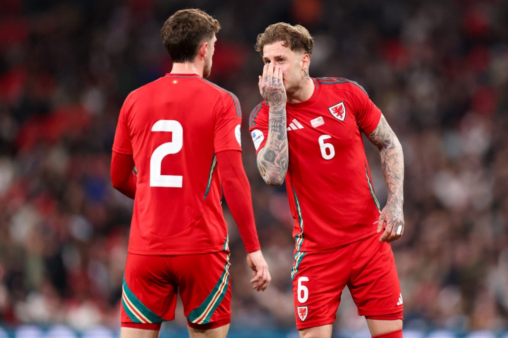 Joe Rodon in action during England v Wales - International Friendly