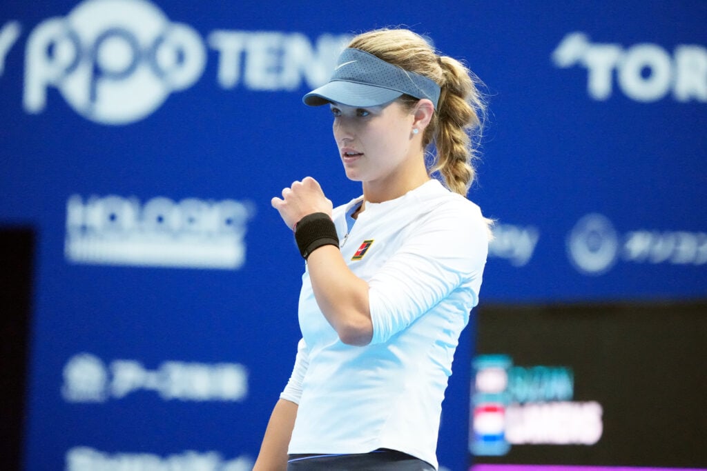 Anna Kalinskaya reacts at the 2025 Pan Pacific Open.