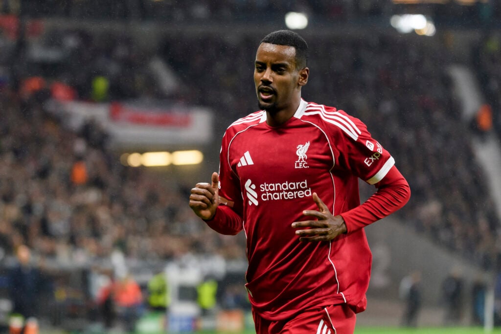 Alexander Isak in action during Liverpool's UEFA Champions League match against Eintracht Frankfurt at Deutsche Bank Park.