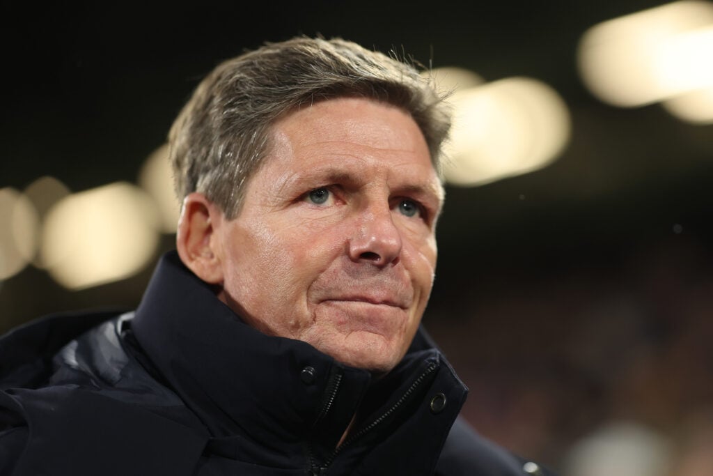 Oliver Glasner looks on during a UEFA Conference League clash between Crystal Palace and AEK Larnaca