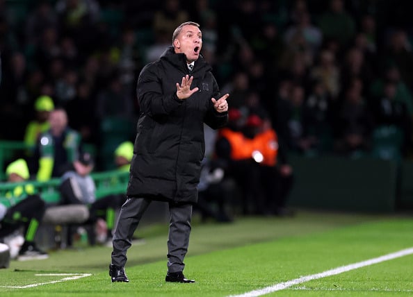 Brendan Rodgers, Manager of Celtic, gestures to his players during the UEFA Europa League 2025/26 League Phase MD3 match between Celtic FC and SK Sturm Graz at Celtic Park