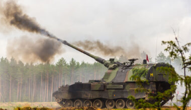 Picture of a German self-propelled howitzer firing