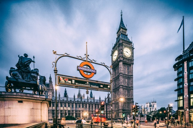 The entrance of Westminster Underground Station and the Big Ben