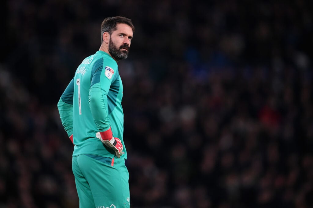Scott Carson looks on during Derby County v Leeds United - Sky Bet Championship