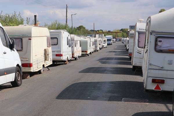 Caravans in Goodneston Road, Fishponds, August 2025.