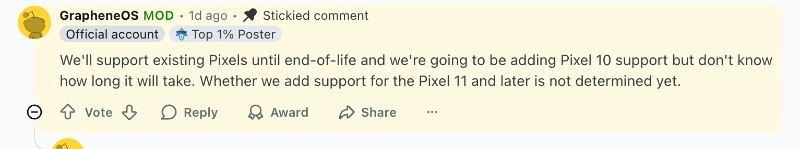 Graphene OS Pixel Support Ambiguity