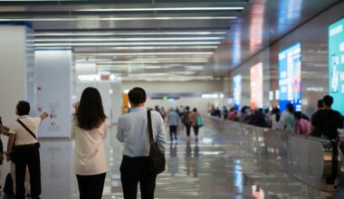 People walking through an airport in Hong Kong. Photo by Shawn Rain on Unsplash