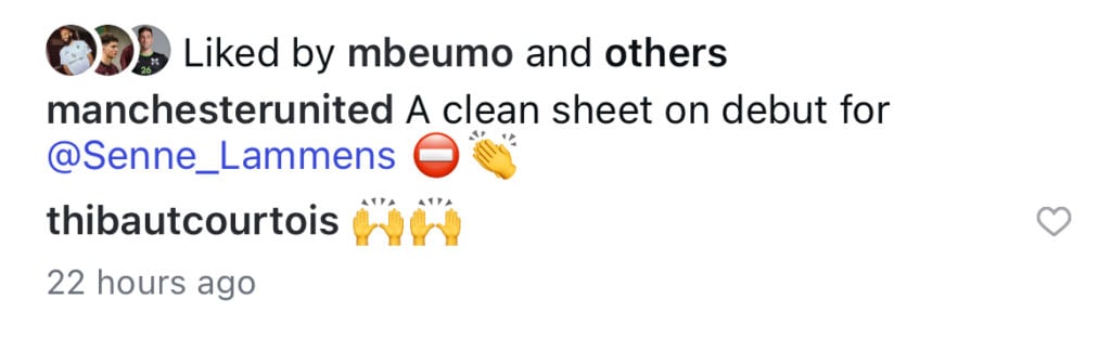 Thibaut Courtois reacts to Manchester United Instagram post