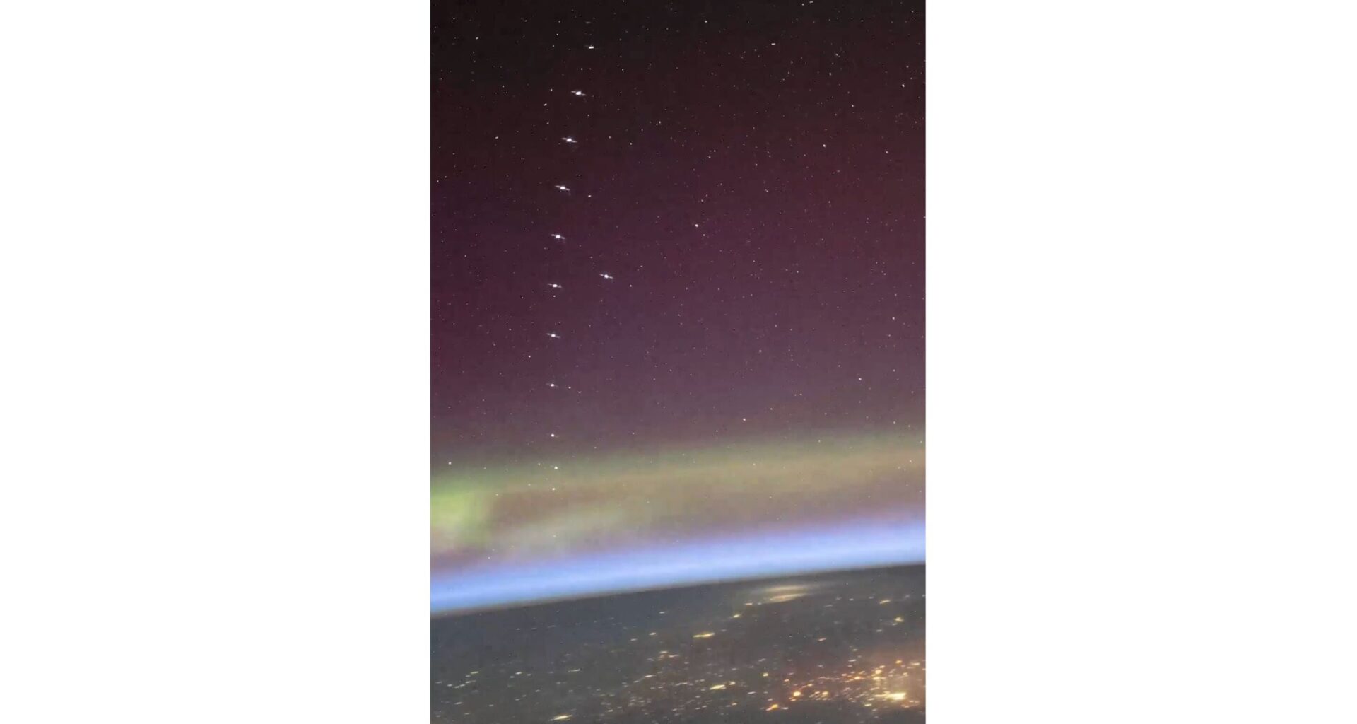 ISS astronaut captures amazing video of SpaceX Starlink satellite train cruising above auroras