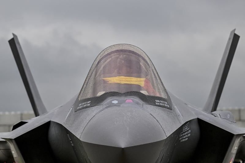 A Lockheed Martin F-35 Lightning II fighter jet arrives at the Florennes military airbase in Belgium this week. Photograph: Dirk Waem/ AFP via Getty Images       