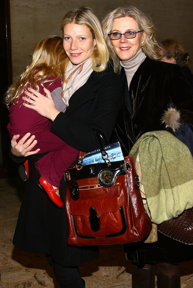 Actress Blythe Danner (R) accompanies her daughter actress Gwyneth Paltrow (C) holding her daughter Apple Martin as they attend the Nutcracker Benefit presented by the New York City Ballet and the School of American Ballet at the New York State Theater December 8, 2007 in New York City.