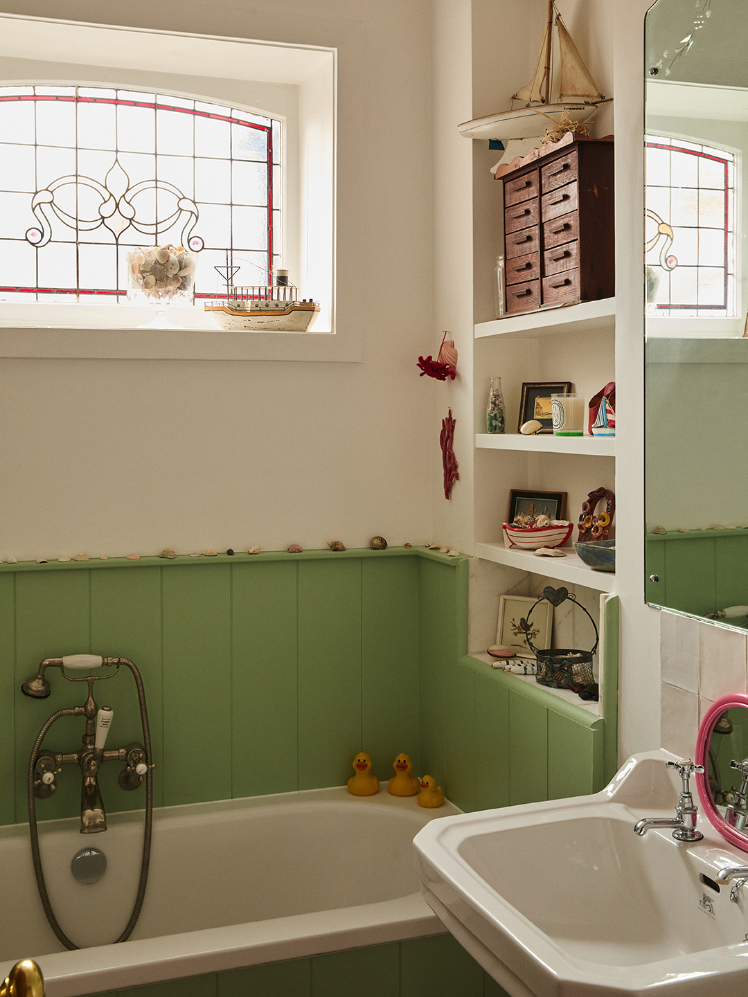 green bathroom wainscotting