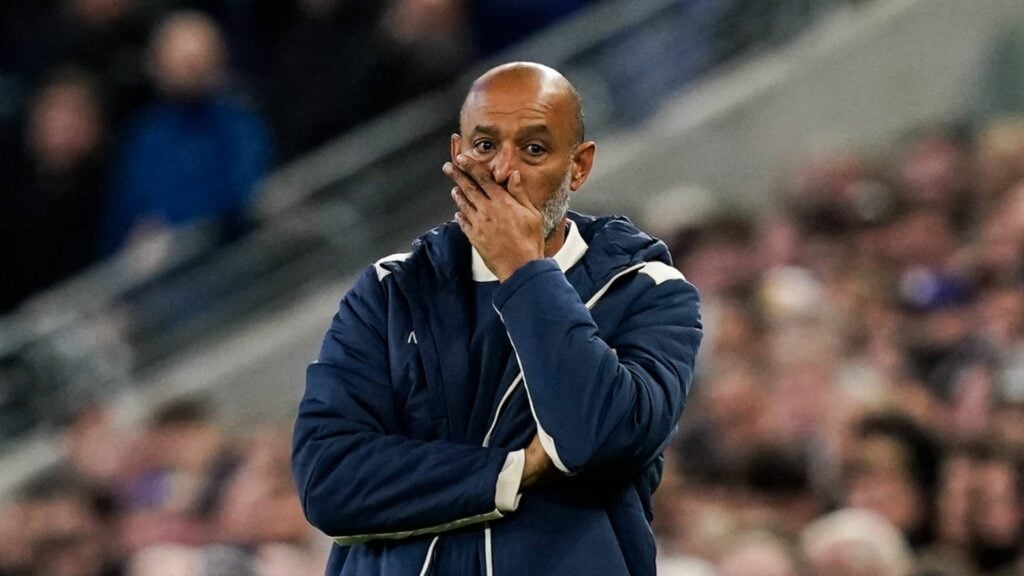 West Ham manager Nuno Espirito Santo covers his mouth on the touchline.